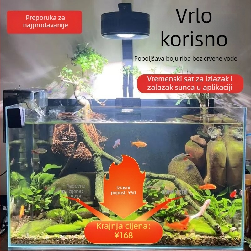 Lampa za alge u akvariju sa širokim spektrom, upravljana putem mobitela, donja svjetiljka za ribice i vodene biljke