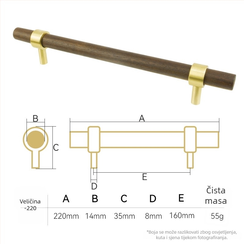 Drška za garderobu od mesinga, moderni minimalistički stil, oblik trake, model Ax42hb