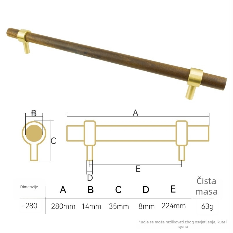 Drška za garderobu od mesinga, moderni minimalistički stil, oblik trake, model Ax42hb