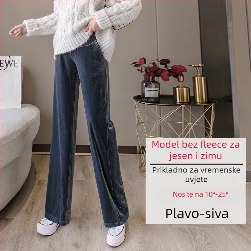 Trudničke hlače s fleece podstavom od velūra, debeli materijal, 65% pamuk i spandeks ispod 30%, potpora trbuha, široki kroj