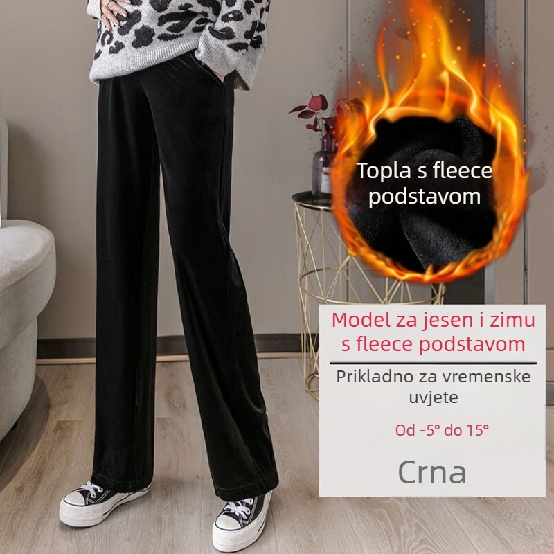 Trudničke hlače s fleece podstavom od velūra, debeli materijal, 65% pamuk i spandeks ispod 30%, potpora trbuha, široki kroj