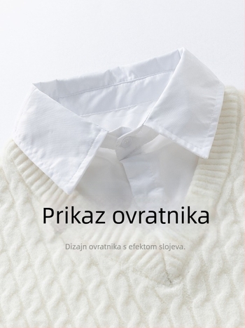 Muški pleteni pulover s ovratnikom košulje – lažni dvodijelni dizajn, labav kroj, dugi rukav, 95% pamuk, prozračan, Zima 2025
