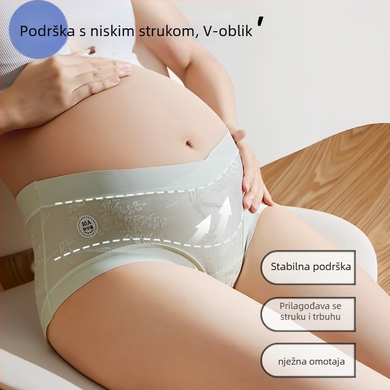 Gaćice za trudnoću s podrškom za trbuh i antibakterijskom intimenom zonom, niski struk, za sve faze trudnoće, najlonska tkanina s pamučnom podstavom