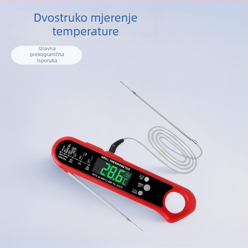 Termometar za hranu s dvostrukim senzorom, sklopni digitalni BBQ termometar, model ZXD162, raspon -50~300, licencirana privatna marka, prilagodba obrade