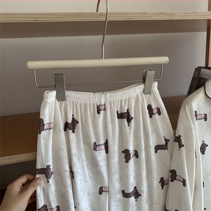 Zimski ženski velvet set pidžama – luksuzan, topao kućni set s dijamantnom vezom, preklopni ovratnik, dugi rukavi i dugi hlače