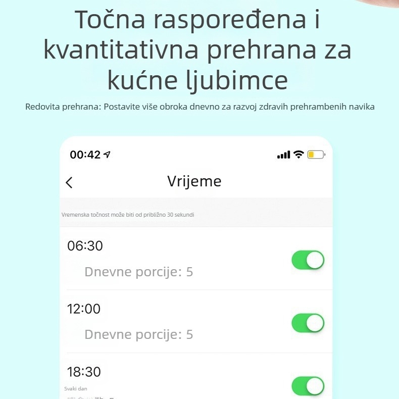 Pametni hranilnik za kućne ljubimce za mačke i pse s aplikacijom — automatsko doziranje, kapacitet 6L, odvojivi, težina 2,5 kg