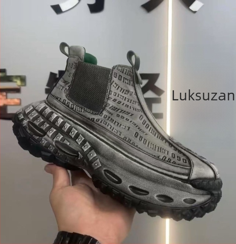 Muške visoke retro tenisice s gornjim dijelom od mikrovlakna, šiljat nos, debela potplat, vezanje, jesen 2024