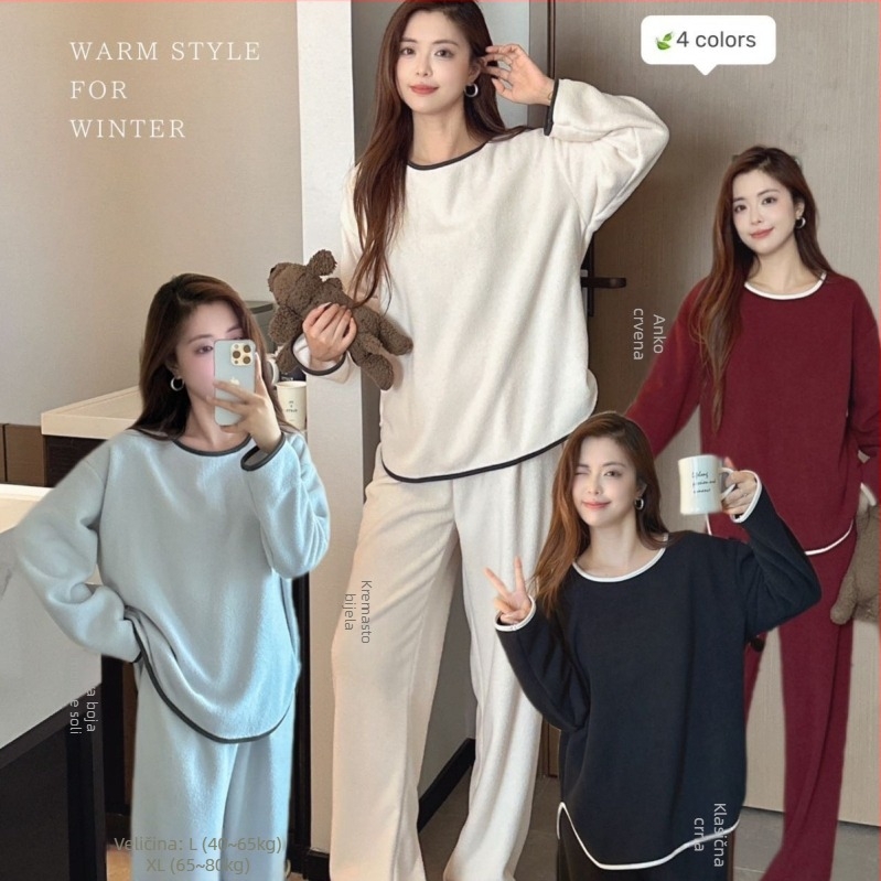 Ženski set pidžama s kapuljačom, jednostavan ležerni stil, Yunshu Velvet, poliester 95–100%, debljina 201–250 g/m²