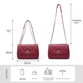 Krossbody torba s lancem – gradski stil, PU materijal, horizontalni kvadratni oblik, zaključavanje na bravu, unutarnja džep sa zipom.