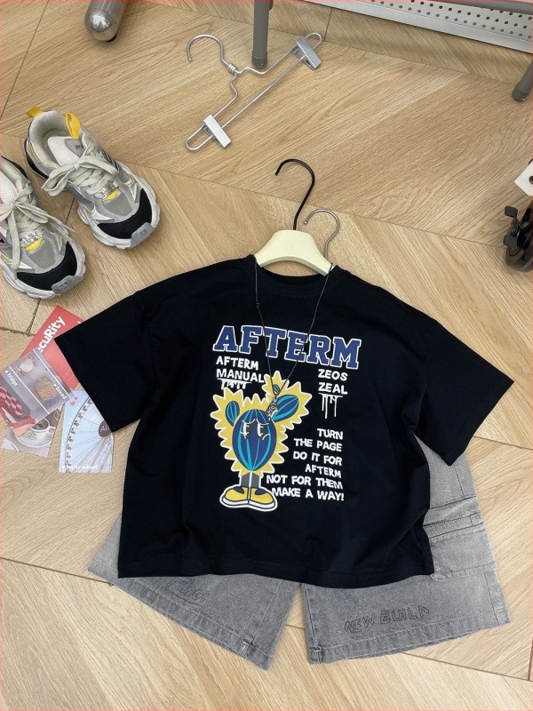 Dječji T-shirt s kratkim rukavima od 100% pamuka, okrugli izrez, slobodan kroj, unisex, korejski stil, ljeto