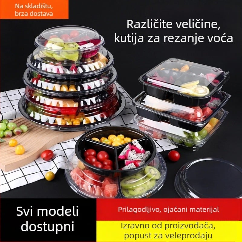 Jednokratna prozirna PET kutija za voće s poklopcem i podijeljenim dizajnom