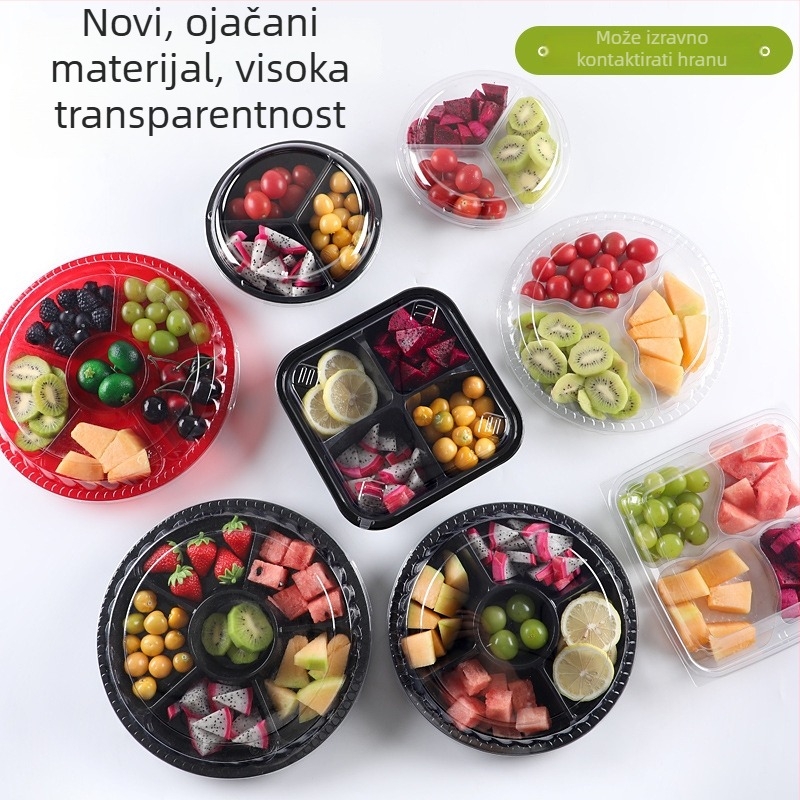 Jednokratna prozirna PET kutija za voće s poklopcem i podijeljenim dizajnom