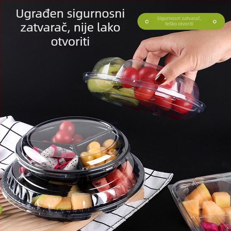 Jednokratna prozirna PET kutija za voće s poklopcem i podijeljenim dizajnom