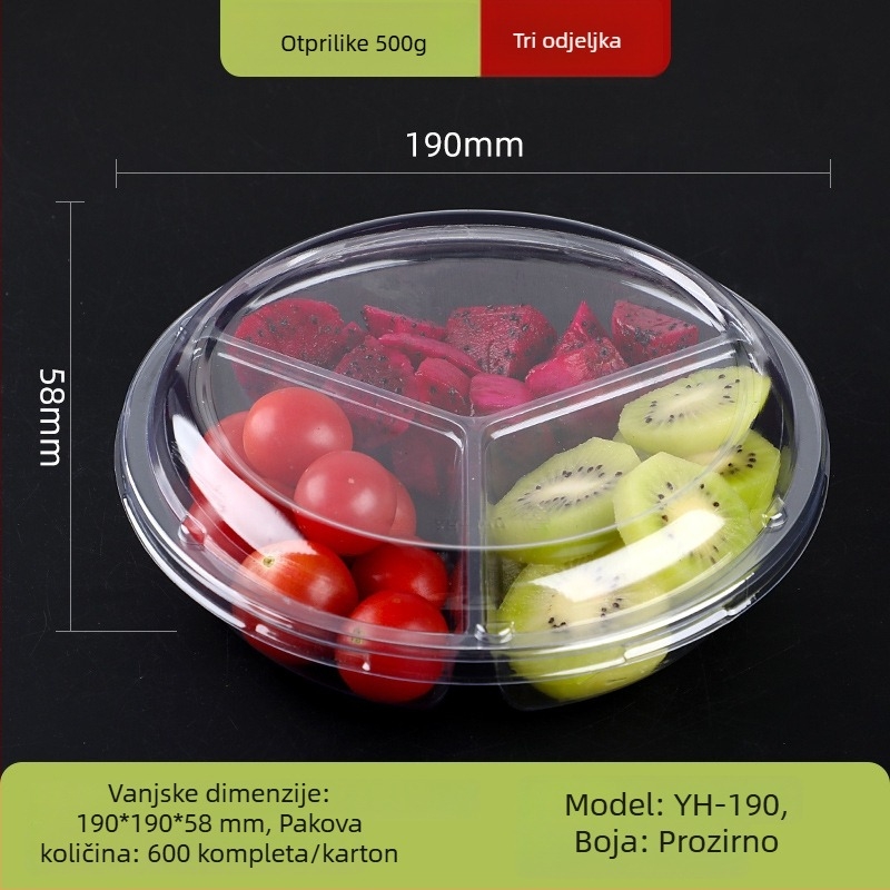Jednokratna prozirna PET kutija za voće s poklopcem i podijeljenim dizajnom
