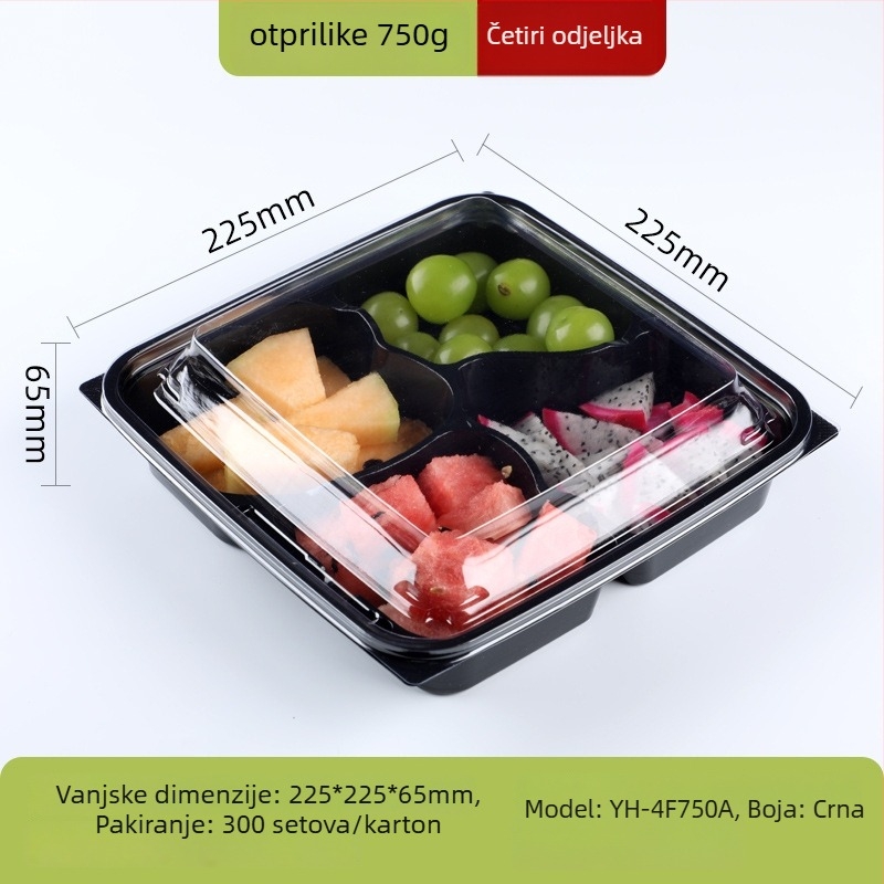 Jednokratna prozirna PET kutija za voće s poklopcem i podijeljenim dizajnom
