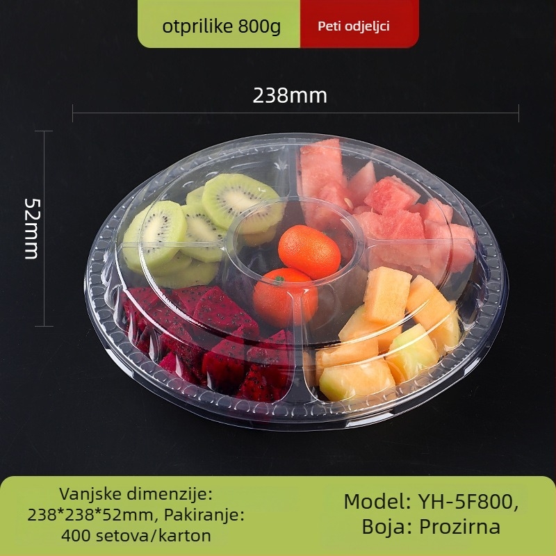 Jednokratna prozirna PET kutija za voće s poklopcem i podijeljenim dizajnom