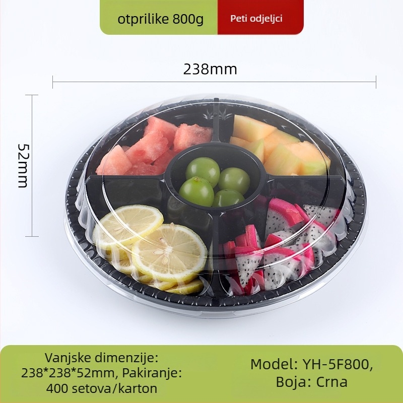 Jednokratna prozirna PET kutija za voće s poklopcem i podijeljenim dizajnom
