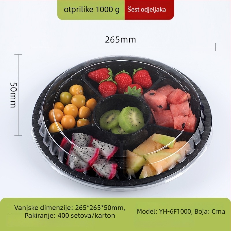 Jednokratna prozirna PET kutija za voće s poklopcem i podijeljenim dizajnom