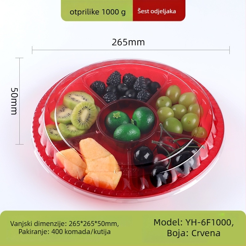 Jednokratna prozirna PET kutija za voće s poklopcem i podijeljenim dizajnom