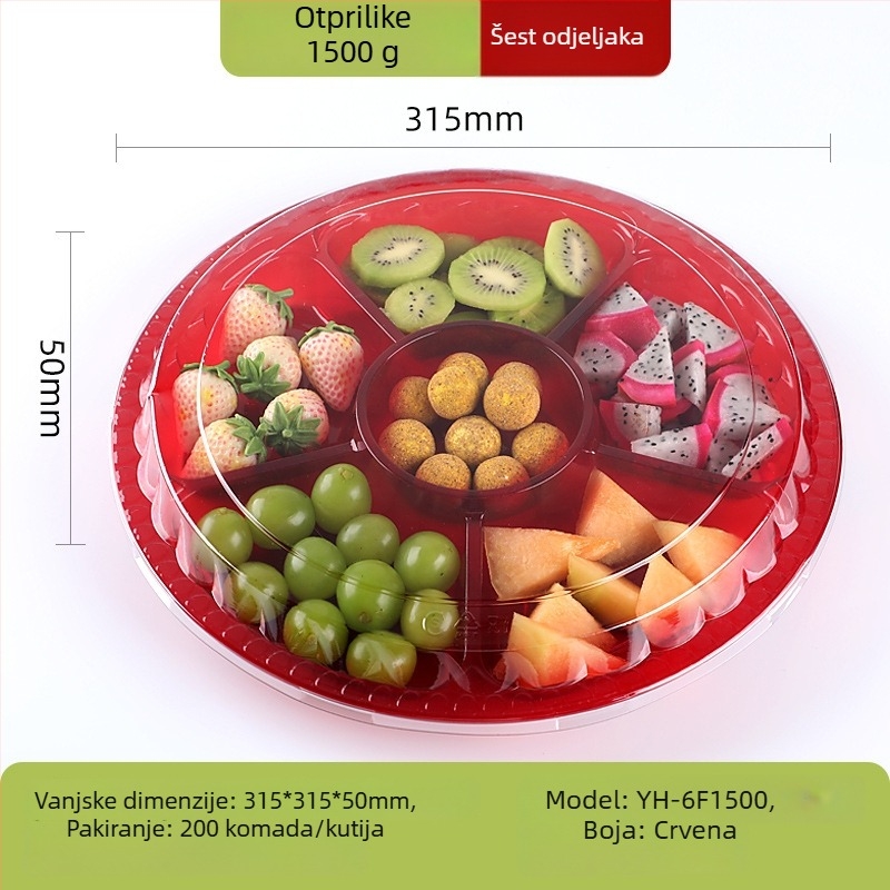 Jednokratna prozirna PET kutija za voće s poklopcem i podijeljenim dizajnom
