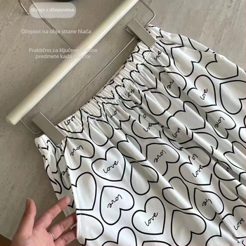 Pamučni kućni komplet, sladak stil, okrugli izrez, kratke hlače