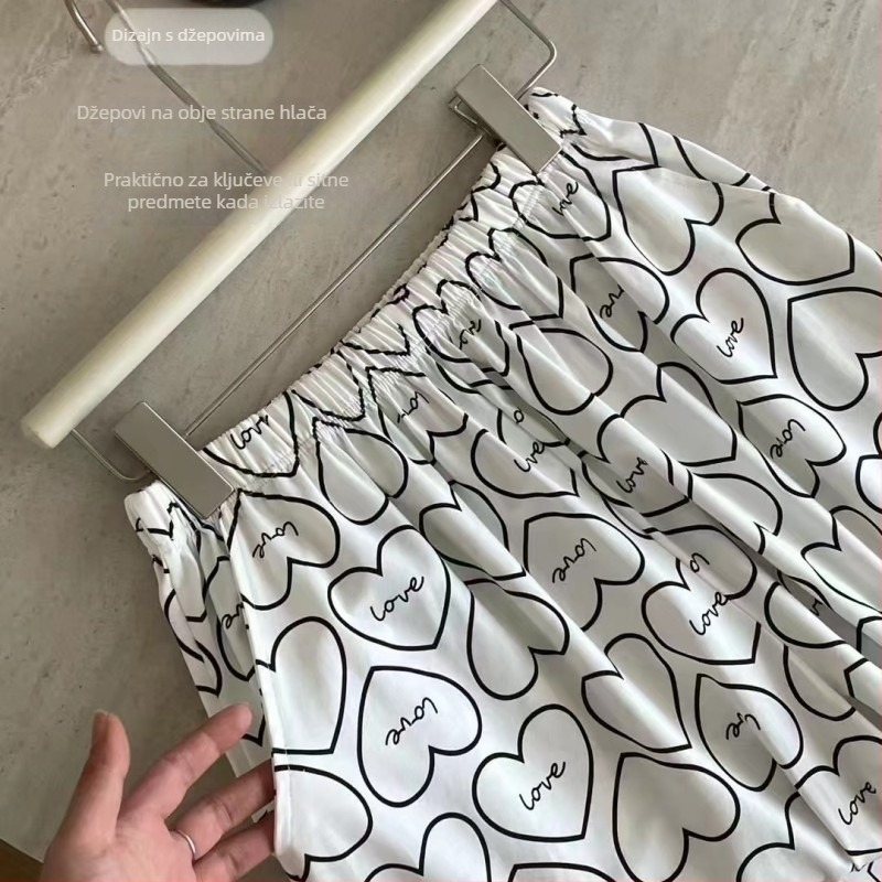 Pamučni kućni komplet, sladak stil, okrugli izrez, kratke hlače