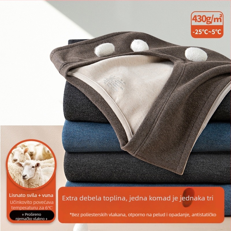 Muški termalni prsluk s V-izrezom, fleece podstava, dvostruki sloj, viskozna tkanina, ekstra debela 401–500 g/m²