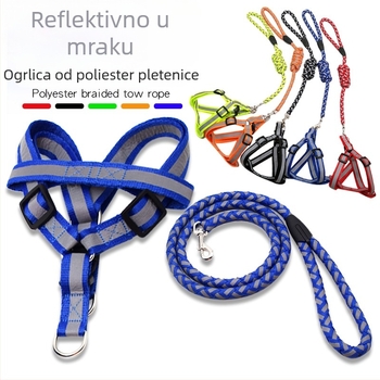 Reflektirajući pleteni konopac za pse s prsnim remenom za vuču; materijal: poliester s reflektirajućim trakama; pakiranje: 120 komada; marka Smelly dog