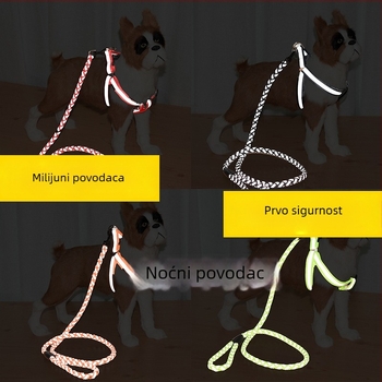 Reflektirajući pleteni konopac za pse s prsnim remenom za vuču; materijal: poliester s reflektirajućim trakama; pakiranje: 120 komada; marka Smelly dog
