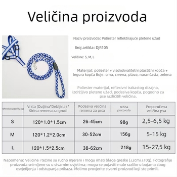Reflektirajući pleteni konopac za pse s prsnim remenom za vuču; materijal: poliester s reflektirajućim trakama; pakiranje: 120 komada; marka Smelly dog