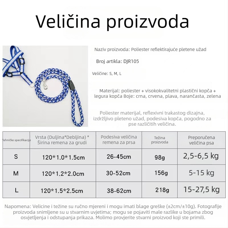 Reflektirajući pleteni konopac za pse s prsnim remenom za vuču; materijal: poliester s reflektirajućim trakama; pakiranje: 120 komada; marka Smelly dog