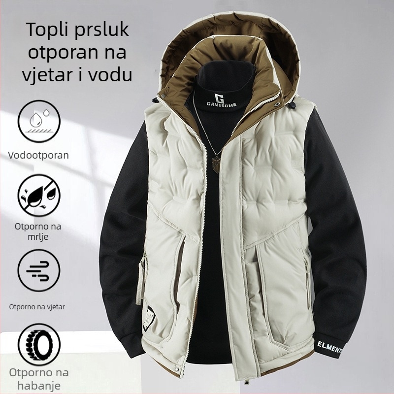 Poliester vest za zimu, uski kroj, s uklonjivom kapuljom i zatvaračem na zip