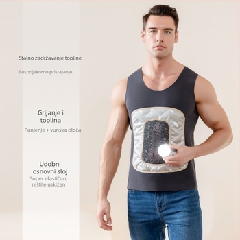 Muška down vesta s fleece podstavom, dvostruki sloj, prednje vezanje špage, okrugli vrat, debljina 401–500 g/m²