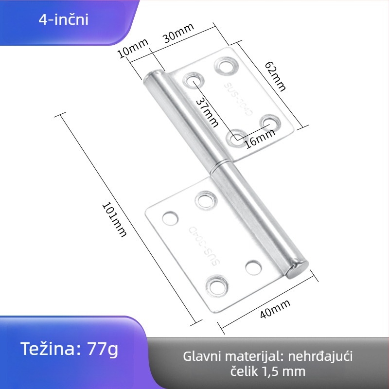 Šarka od nehrđajućeg čelika u obliku zastave, uklonjiva, polirani završni sloj, model Flag Hinge