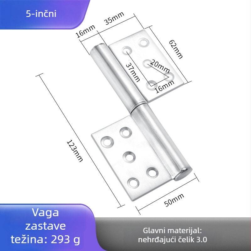 Šarka od nehrđajućeg čelika u obliku zastave, uklonjiva, polirani završni sloj, model Flag Hinge