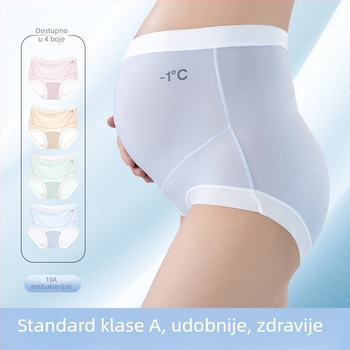 Hlače za trudnoće s visokim strukom i panelom za trbuh, 10A antibakterijske, lagani ljetni materijal Ice Silk
