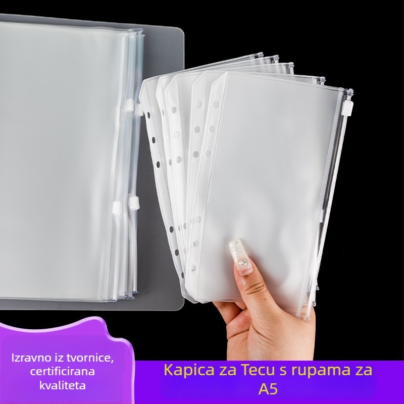 A5 torba za dokumente sa 6 rupa, mat završetak, zatvarač i uklonjivo jezgro