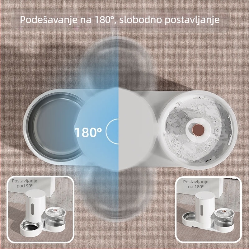 Električni dispenser za vodu za kućne ljubimce i automatska hranilica za mačke i pse, s velikim kapacitetom, odjeljak suho–mokro, integrirani sustav vode i hrane