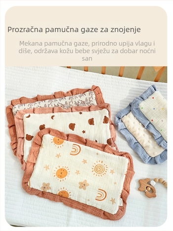 Jastuk oblaku za novorođenče, 100% pamuk, plosni jastuk s rubom volana, sigurnosni razred A, crtani stil.