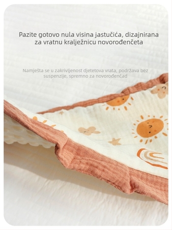 Jastuk oblaku za novorođenče, 100% pamuk, plosni jastuk s rubom volana, sigurnosni razred A, crtani stil.