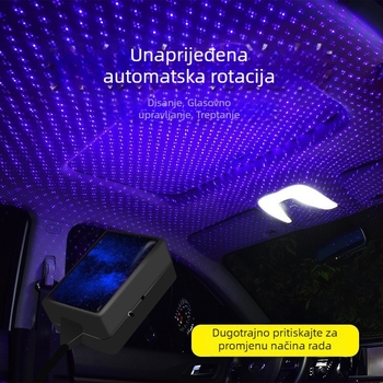 Automobilsko USB LED svjetlo za atmosferu s laserskom projekcijom zvjezdanog neba, model C-206, aluminij, 5V, 0.1A