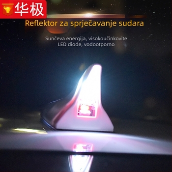 Solarna LED svjetlosna lampica s plutvom ajkule za auto, protiv sudara, 8 LED, dekorativna antena na krovu