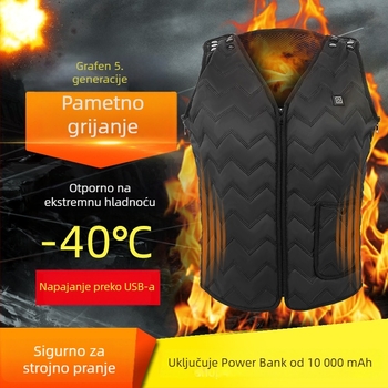 Električna grijana vesta, V-izrez, zatvarač, karirano pamuk materijal, tanko