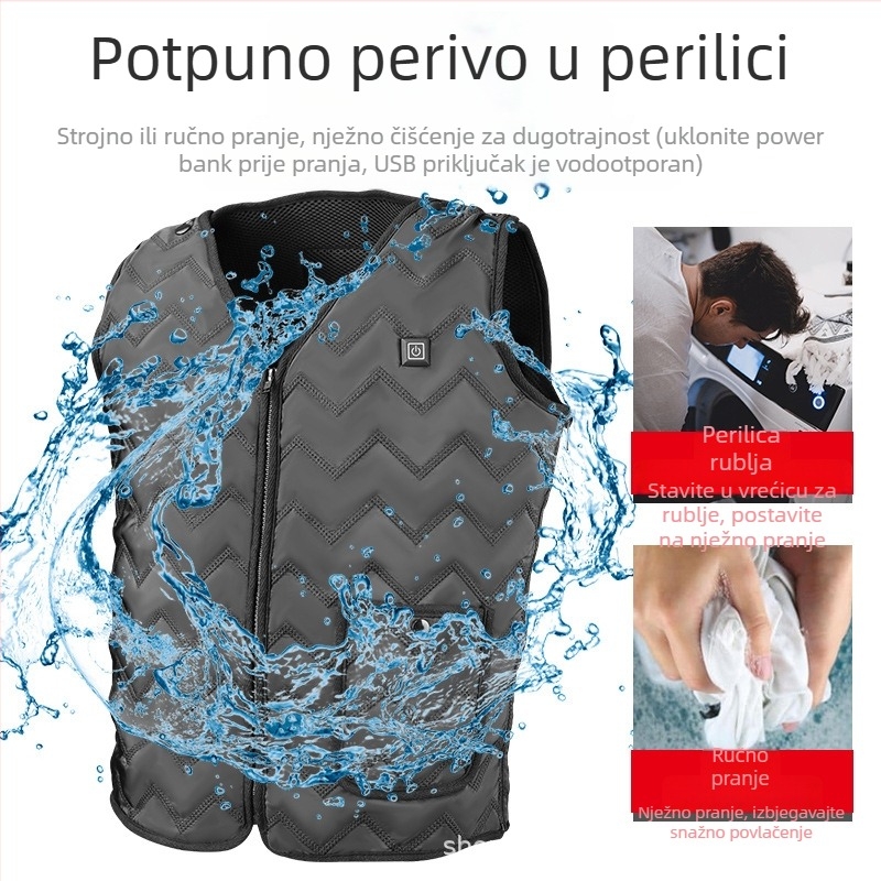 Električna grijana vesta, V-izrez, zatvarač, karirano pamuk materijal, tanko