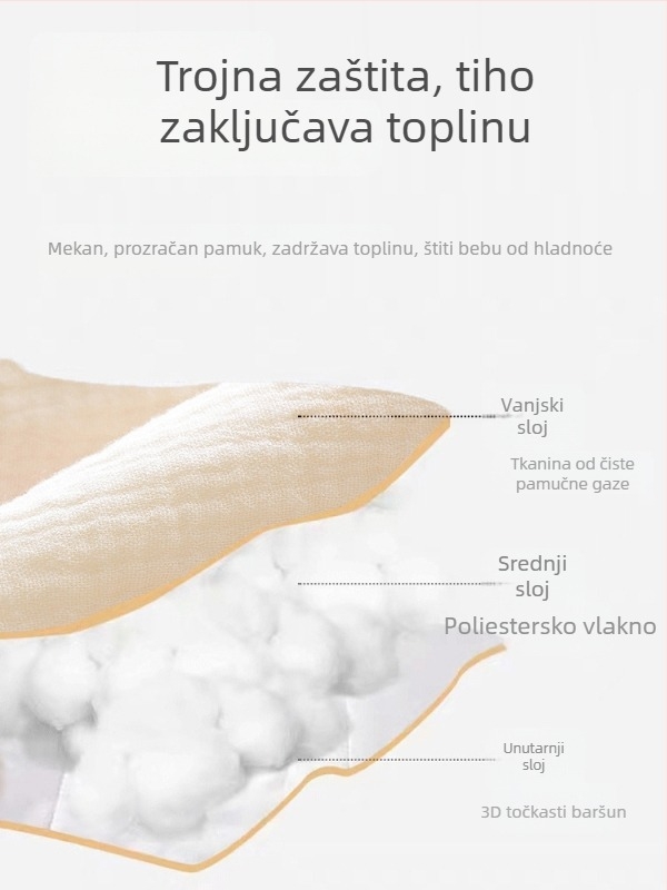 Meijia Bell deka za novorođenčad od čistog pamuka s punilom 86.6% poliester, 13.4% PVA (sadrži protein), za jesen-zimu
