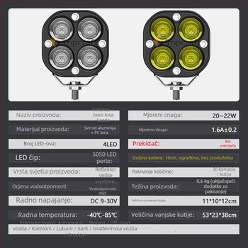 Motociklistički LED reflektor, dizajn četverolistne djeteline, 40W, 12–24V, 4000 lm