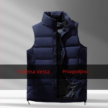 Muška down vesta, korejskog stila, normalan kroj, stojeći ovratnik, punilo: bijeli patka perje, vanjski materijal: poliester, podstava: poliester, jesen-zima, casual