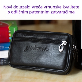 Muška torbica za telefon od prave kože — prvoklasna koža, zatvarač, pretinac za ID, vodoravni kvadratni oblik, torba za pojas