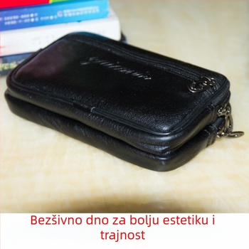 Muška torbica za telefon od prave kože — prvoklasna koža, zatvarač, pretinac za ID, vodoravni kvadratni oblik, torba za pojas