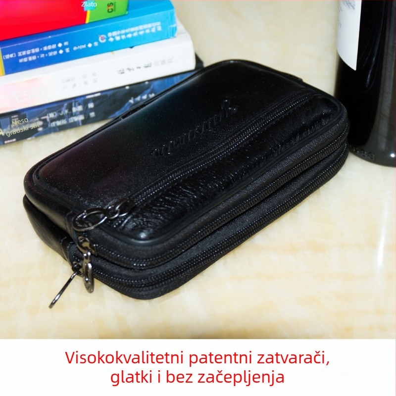 Muška torbica za telefon od prave kože — prvoklasna koža, zatvarač, pretinac za ID, vodoravni kvadratni oblik, torba za pojas